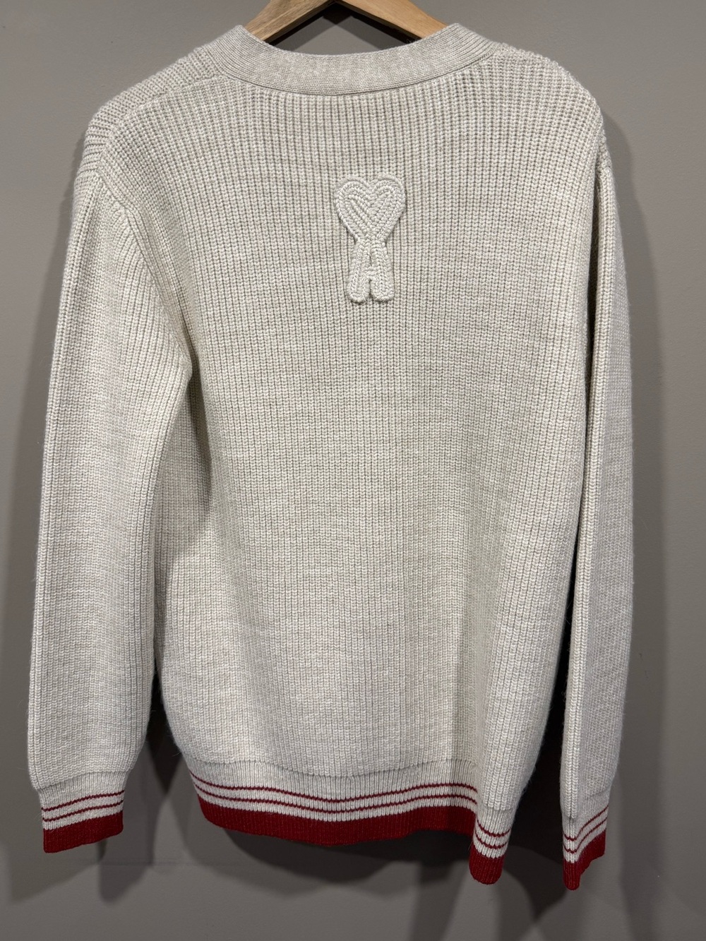 AMI Paris Cream Cardigan with Red Trim image 5